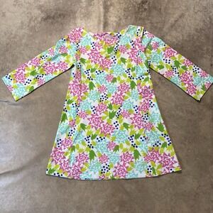 Jean G Designs Women L Floral Stretch Shift Dress 3/4 Sleeve Made in USA